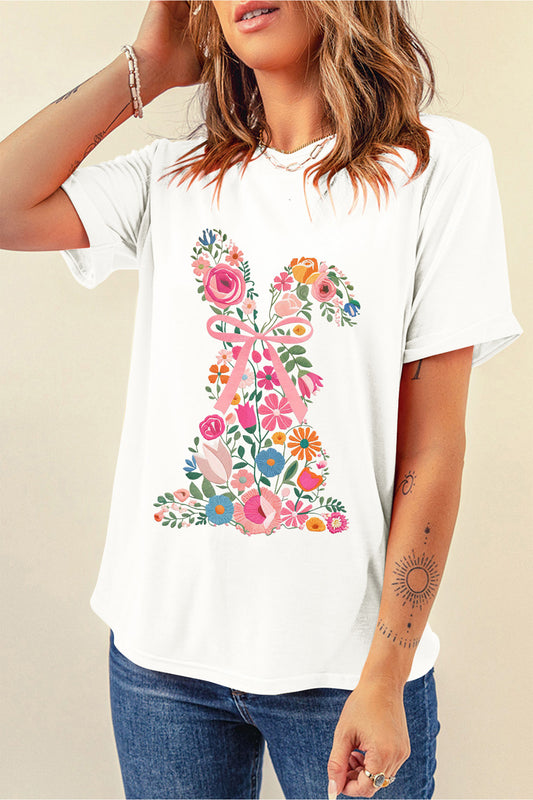 White Floral Easter Bunny Graphic Tee