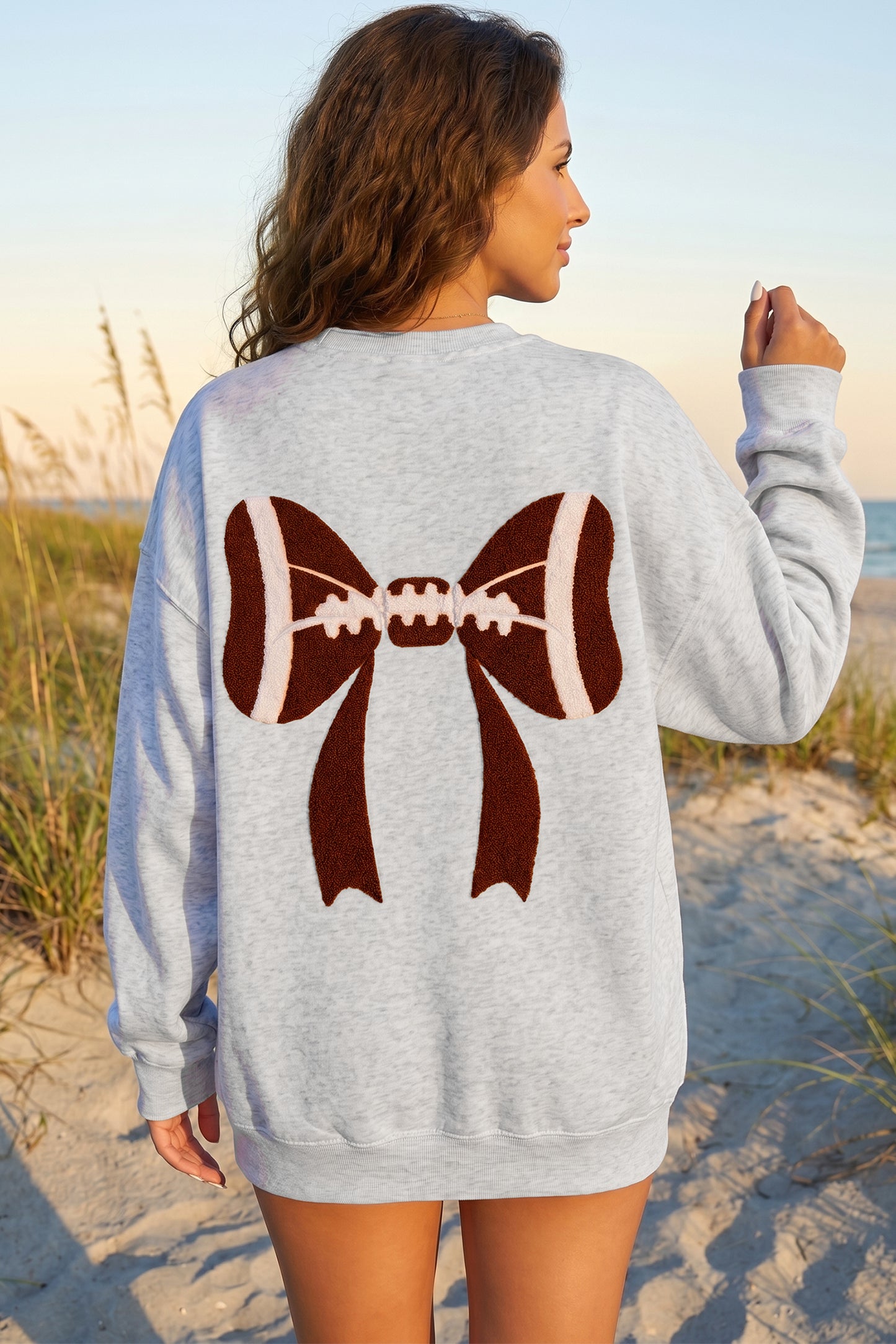Chenille Bow Embroidered Game Day Oversized Sweatshirt