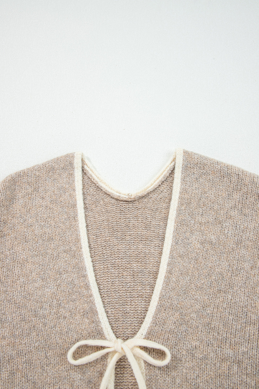 Khaki Tie Front Drop Shoulder Knit Cardigan Sweater