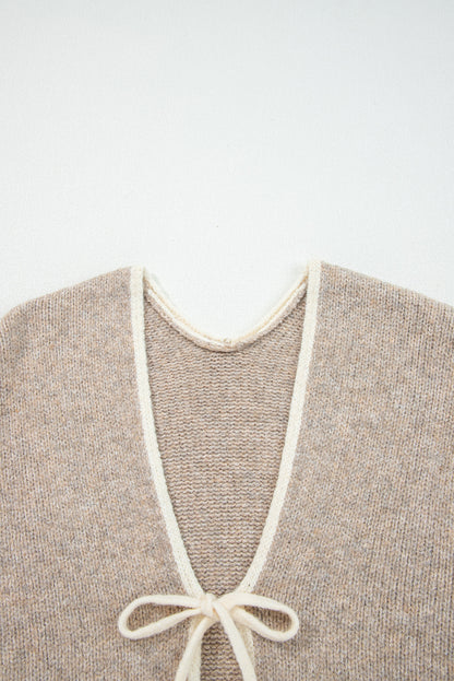 Khaki Tie Front Drop Shoulder Knit Cardigan Sweater