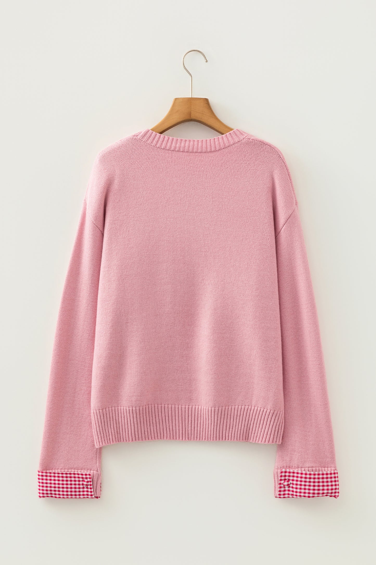 Valentine’s Day Light Pink Plaid Heart Crewneck Sweater