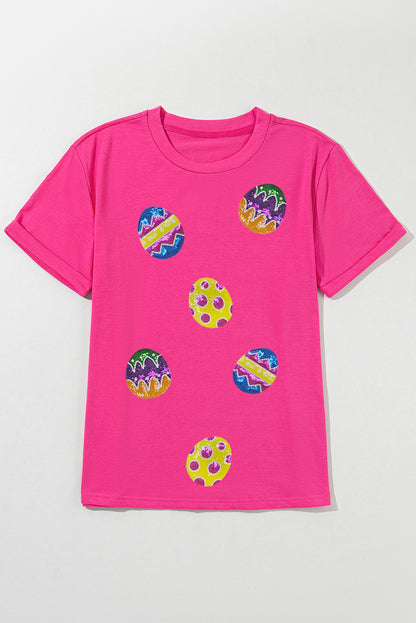 Rose Red Easter Egg Patch Graphic Crew Neck Tee
