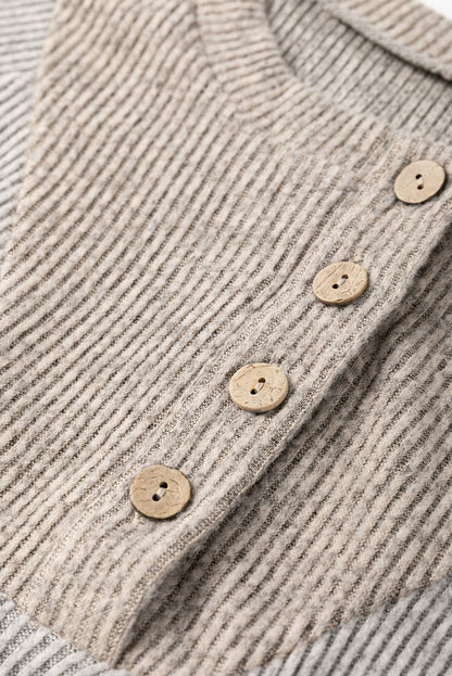 Ribbed Contrast Panel Loose Fit Long Sleeve Top