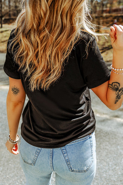 Black Easter Sequin Bunny Graphic Crew Neck Tee