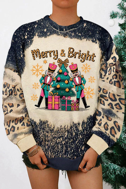 Black Merry&Bright Christmas Printed Leopard Sweatshirt