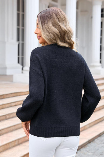 Bow Tie Knit Sweater - Trendy Pullover for Women