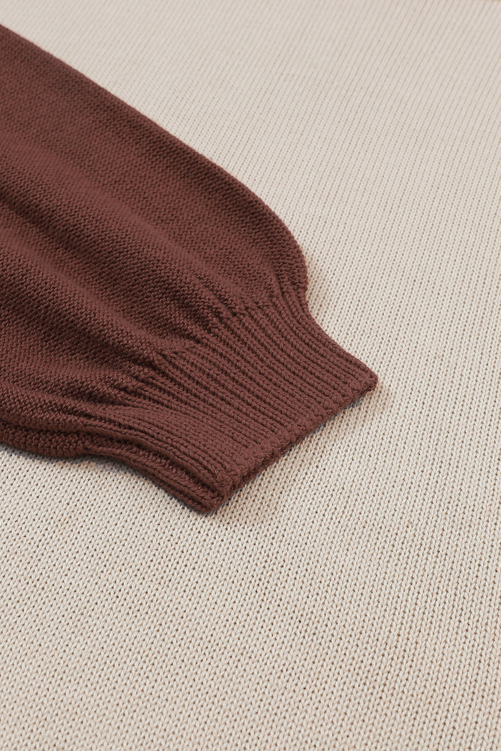 Colorblock Bishop Sleeve Ribbed Knit Sweater