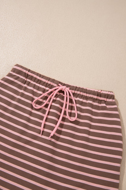 Women's Preppy Striped Collared Drawstring 2-Piece Set