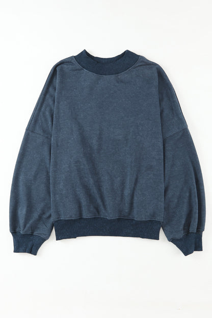 Washed Sky Blue Drop Shoulder Crew Neck Sweatshirt