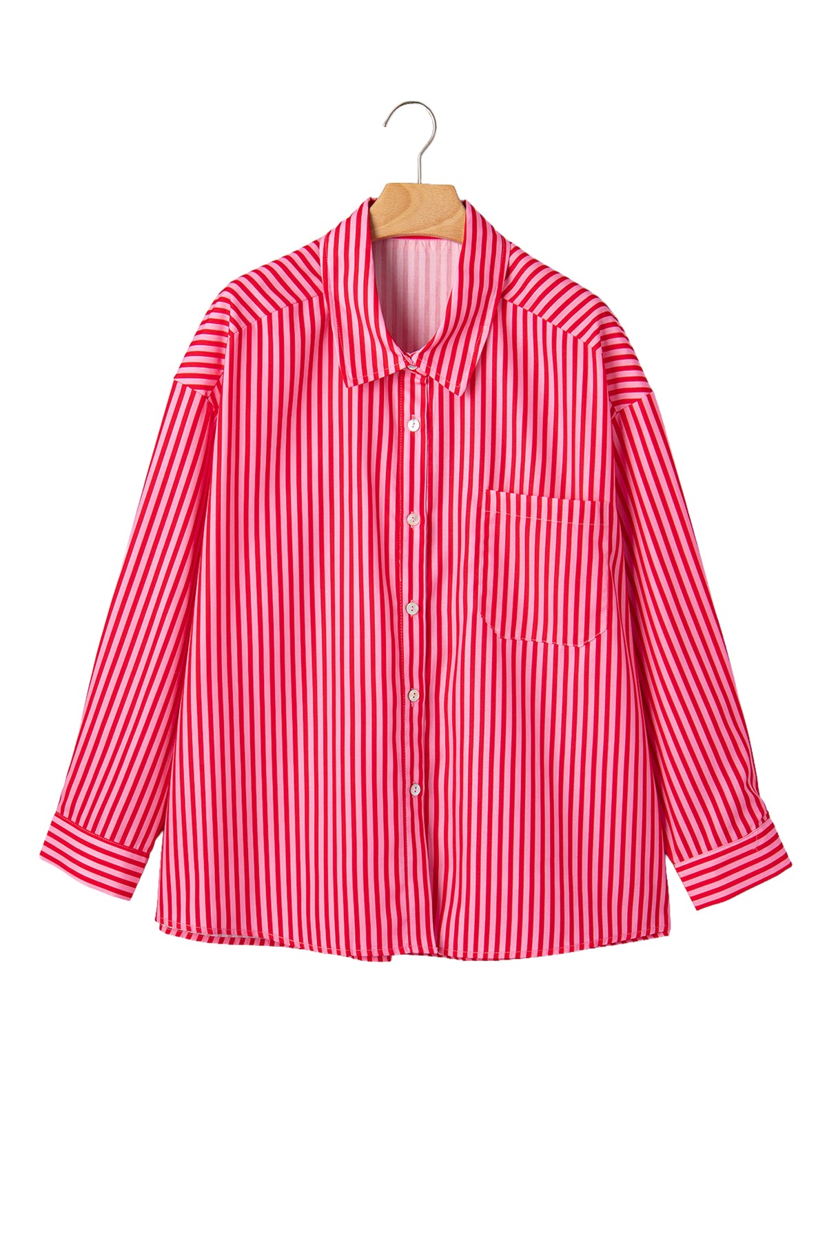 Red Stripe Tie Front Button Up Long Sleeve Casual Shirt