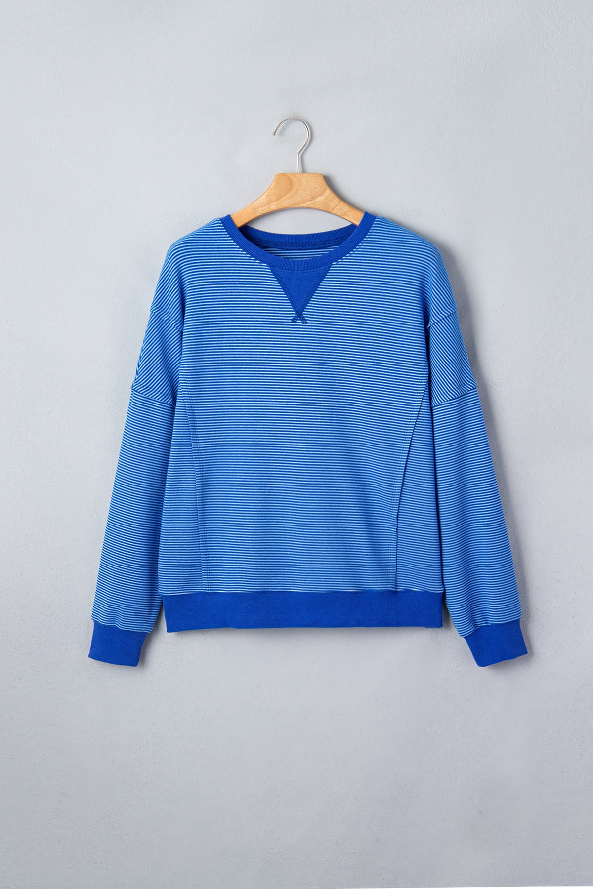 Women's Blue Striped Oversized Crewneck Sweatshirt