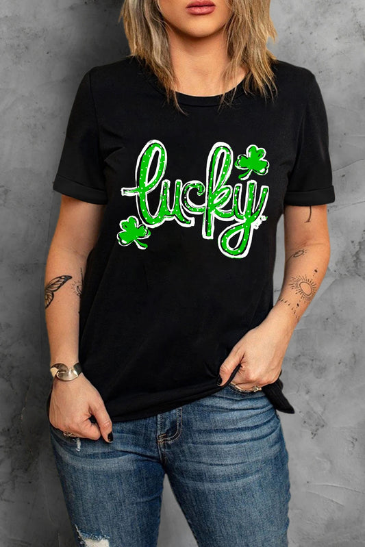 Black Lucky Shamrock Graphic St Patrick’s Day Tee