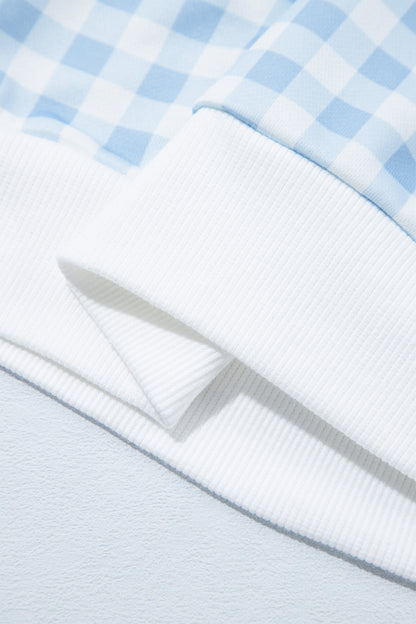 Gingham Plaid Sweatshirt Oversized Puff Sleeve Pullover