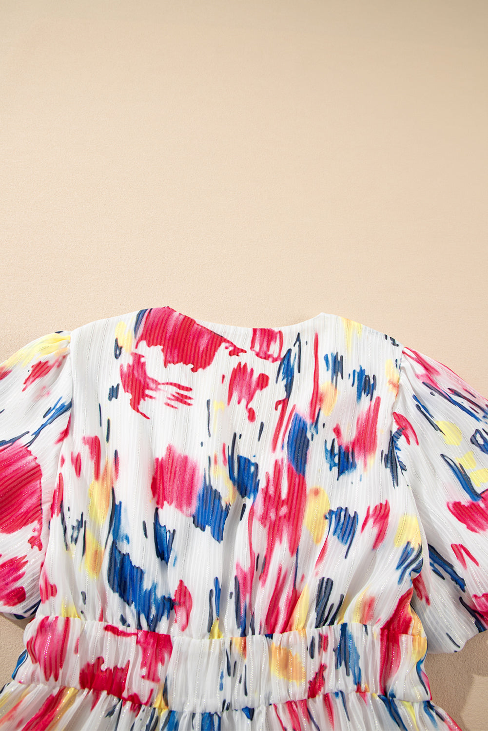 Abstract Print Puff Sleeve V Neck Tiered Maxi Dress