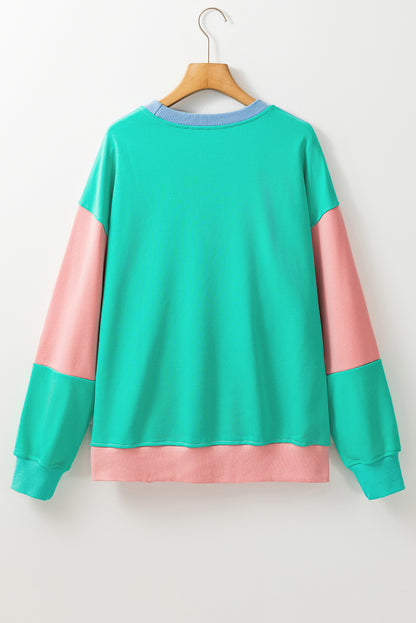 Mauve Colorblock Drop Shoulder Oversized Sweatshirt