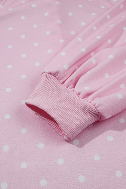 Polka Dot Button Collar Pullover Sweatshirt