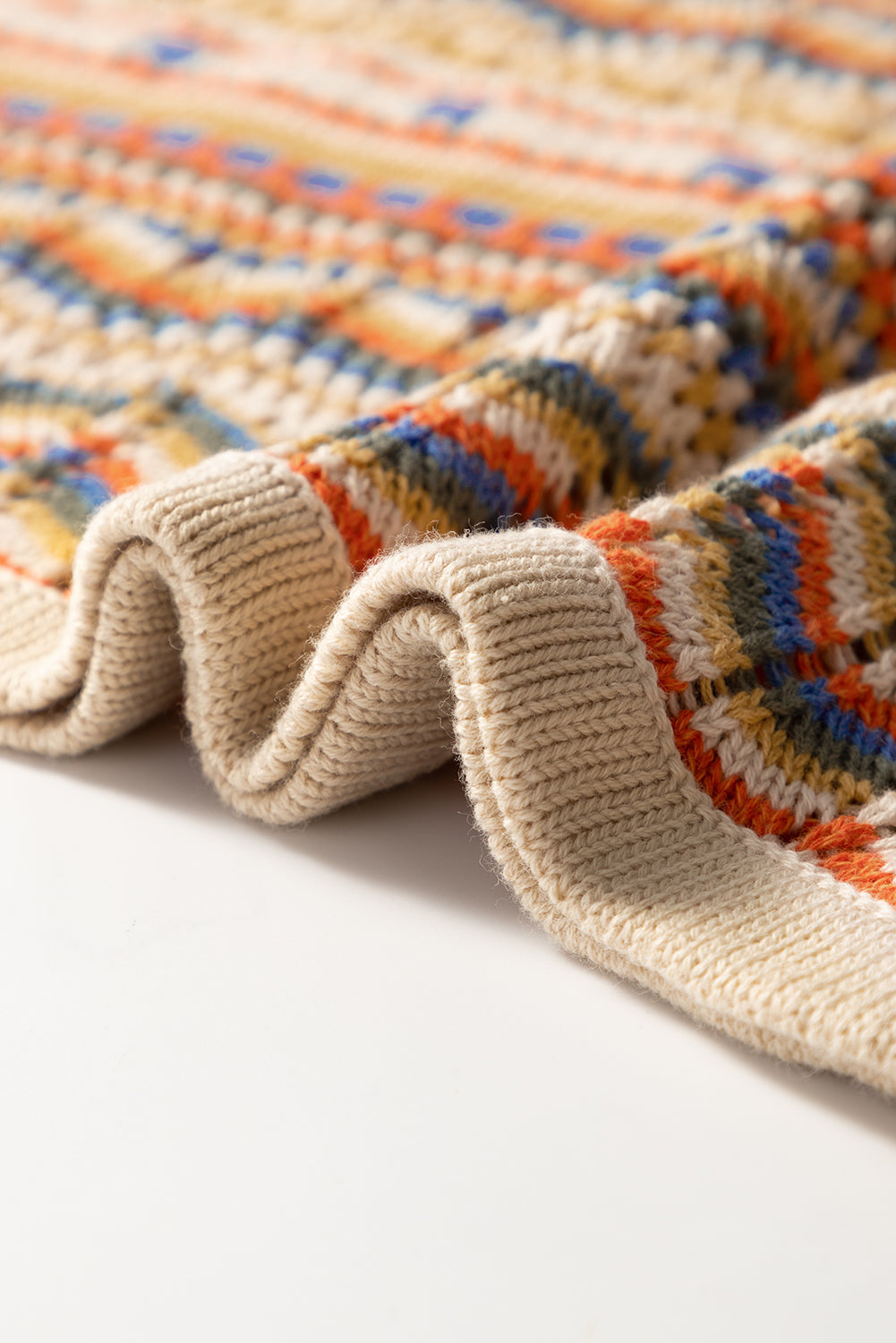 Boho Crochet Knit Sweater Vest with Stripes and Eyelet Detail