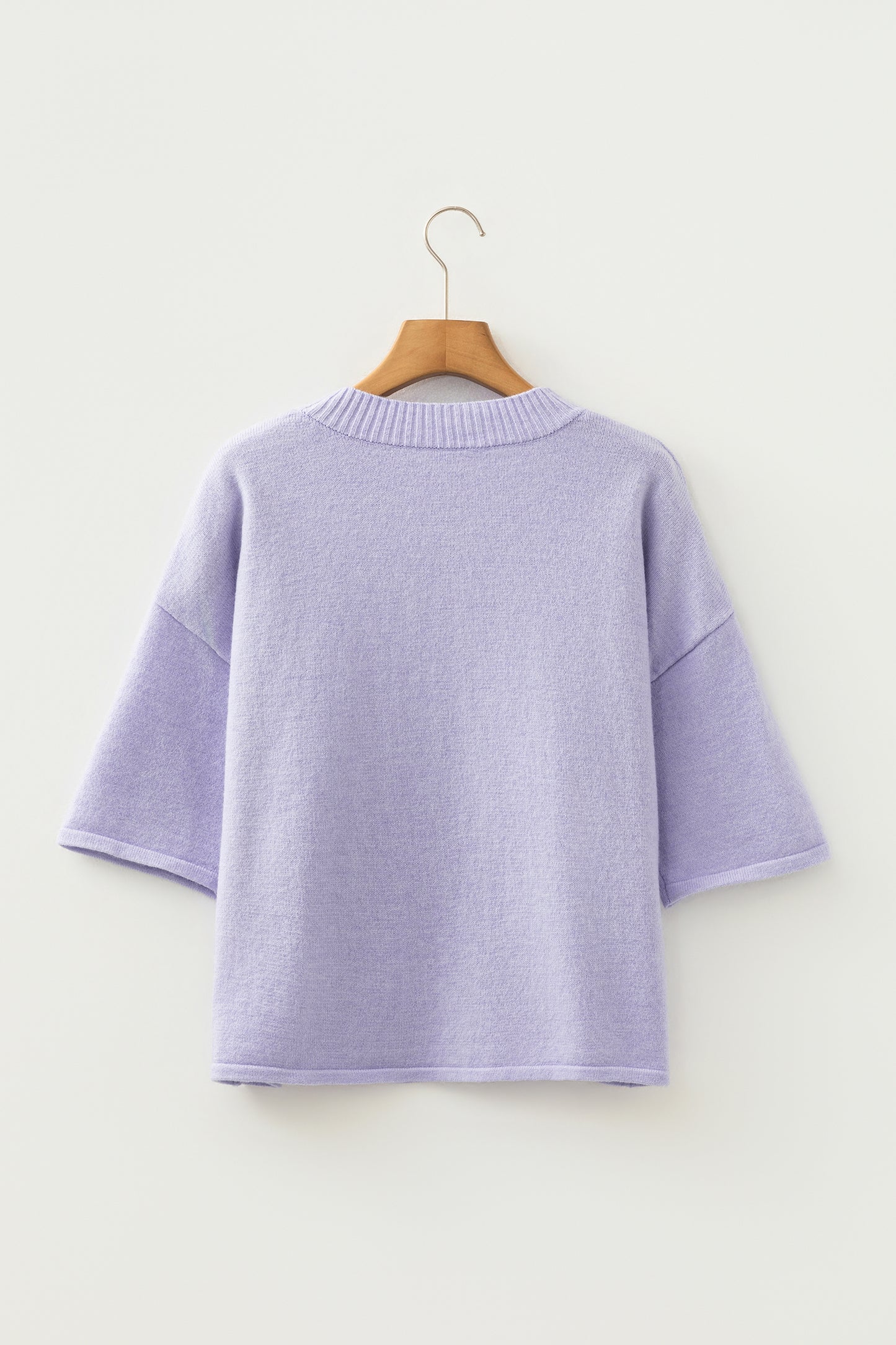 Lavender Boxy 3/4 Sleeve Button Down Knit Cardigan