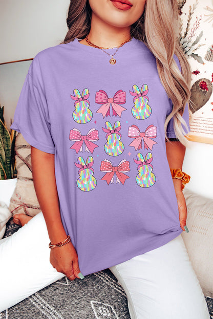 Easter Bow Bunny Graphic Lavender Casual Spring Tee