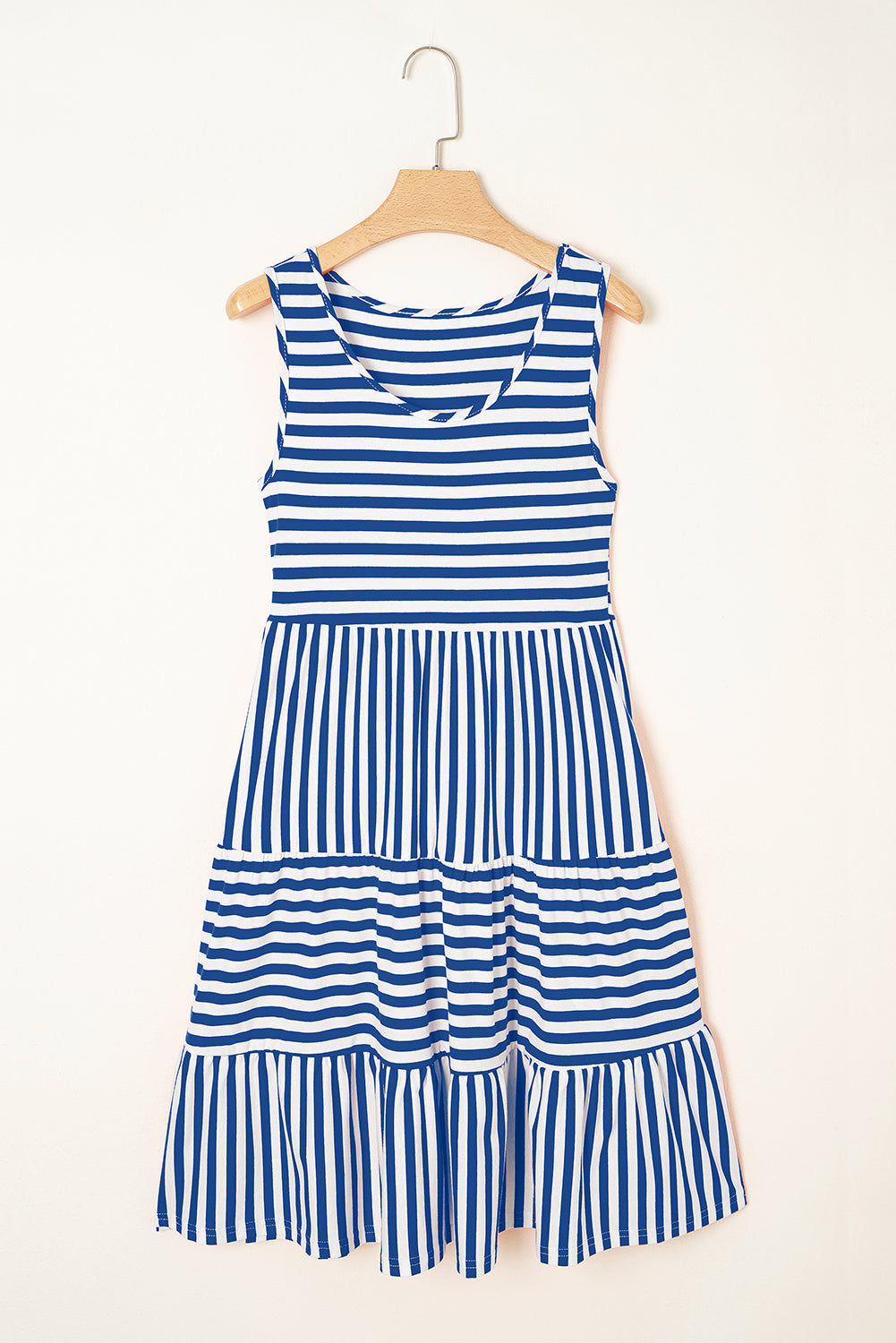 Black White Stripe U-Neck Sleeveless Loose Mini Dress