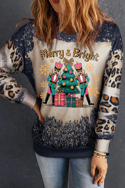 Black Merry&Bright Christmas Printed Leopard Sweatshirt
