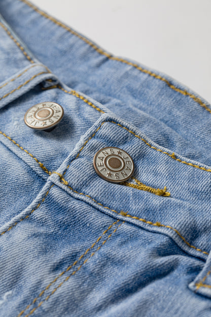 Sail Blue High-Waist Distressed Raw Hem Denim Shorts