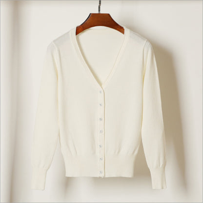 Women's V-Neck Cotton Cardigan Lightweight Button Front