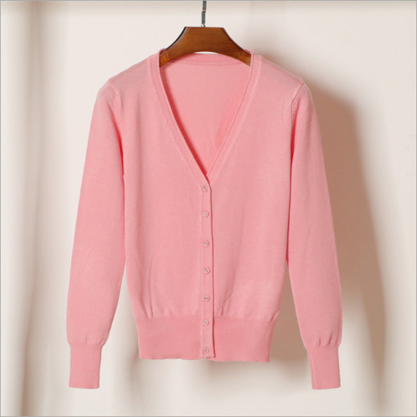 Women's V-Neck Cotton Cardigan Lightweight Button Front