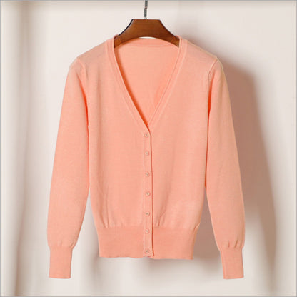 Women's V-Neck Cotton Cardigan Lightweight Button Front