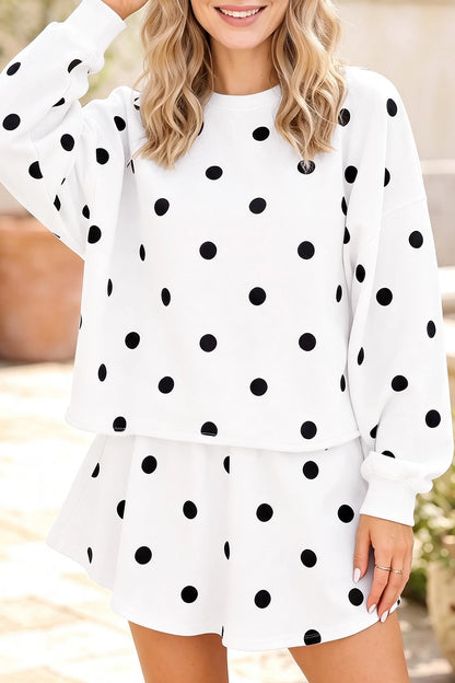 Brown Polka Dot Sweatshirt Skort Two Piece Set