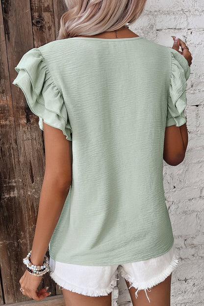 Clearly Aqua Ruffle Sleeve Summer Casual Blouse Top