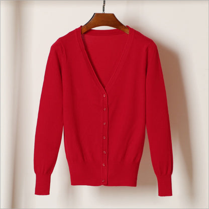 Women's V-Neck Cotton Cardigan Lightweight Button Front