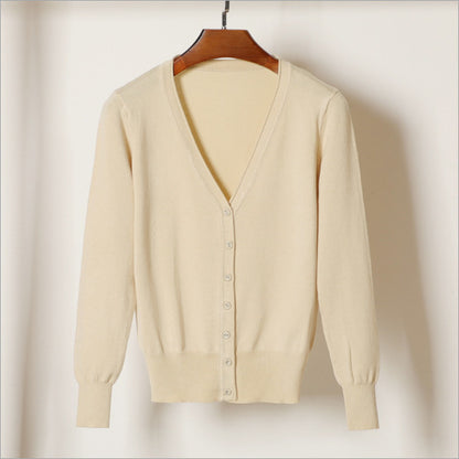 Women's V-Neck Cotton Cardigan Lightweight Button Front