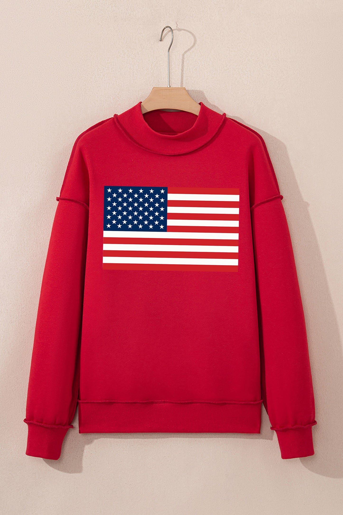 4th of July American Flag Oversized Mock Neck Sweatshirt