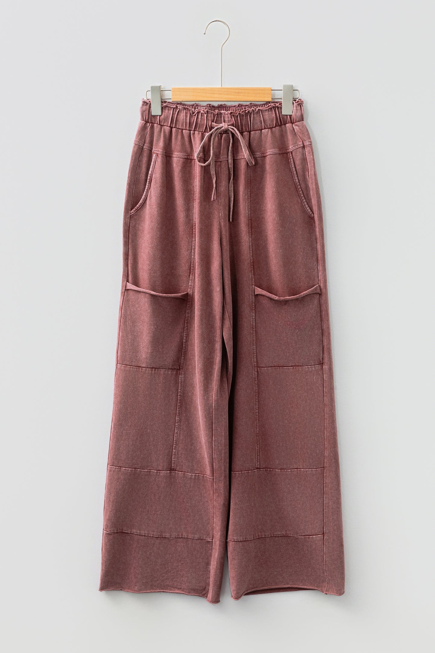 Mineral Wash High Waist Wide Leg Pants with Pockets