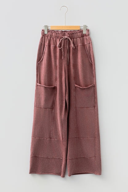 Mineral Wash High Waist Wide Leg Pants with Pockets