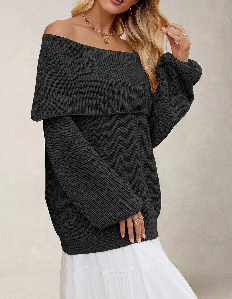 Off Shoulder Oversized Knit Sweater – Fall Winter Pullover