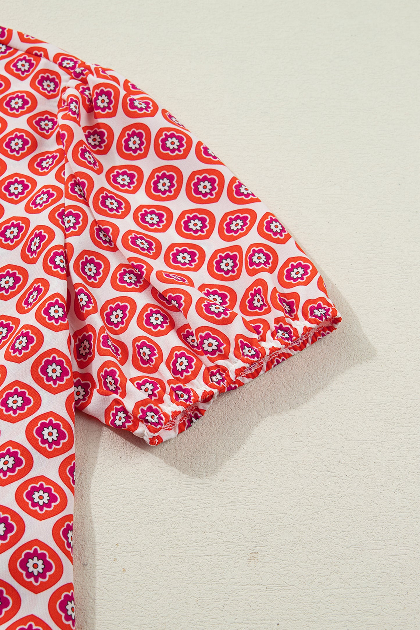 Orange Geometric Print Button Front Ruffle Hem Mini Dress