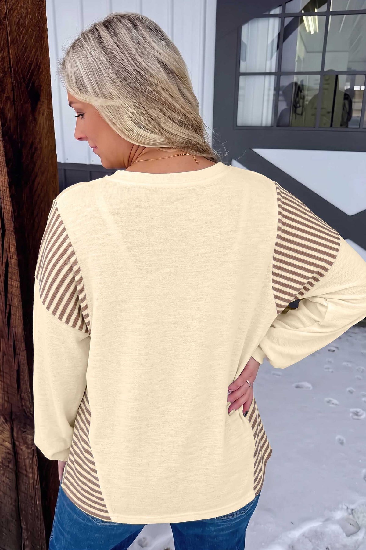 Women's Western Cowgirl Graphic Striped Sleeve Sweatshirt