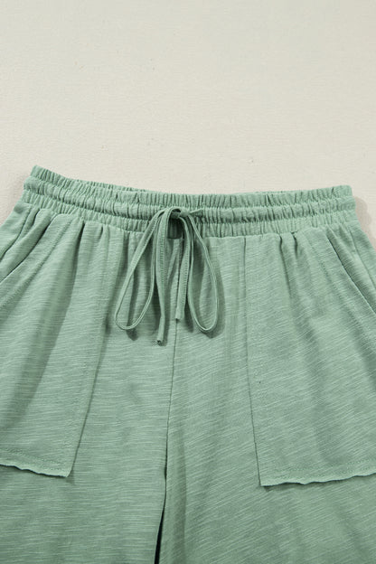 Cuffed Short Sleeve Tee Raw Seam Pocket Drawstring Pants Set