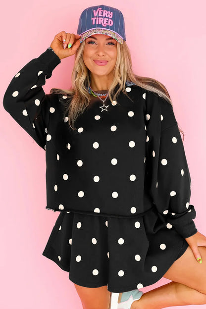 Brown Polka Dot Sweatshirt Skort Two Piece Set