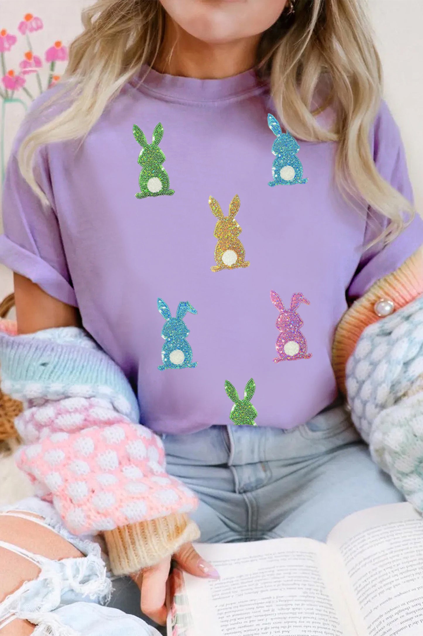 Wisteria Sequin Easter Bunny Graphic Tee