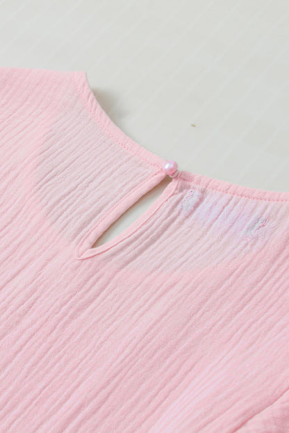 Pink Cotton Gauze Ruffle Sleeve Summer Blouse Top