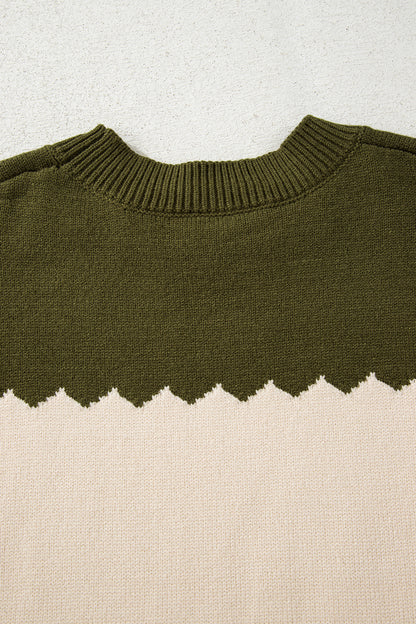 Black Beige Brown Colorblock Drop Shoulder Knit Sweater