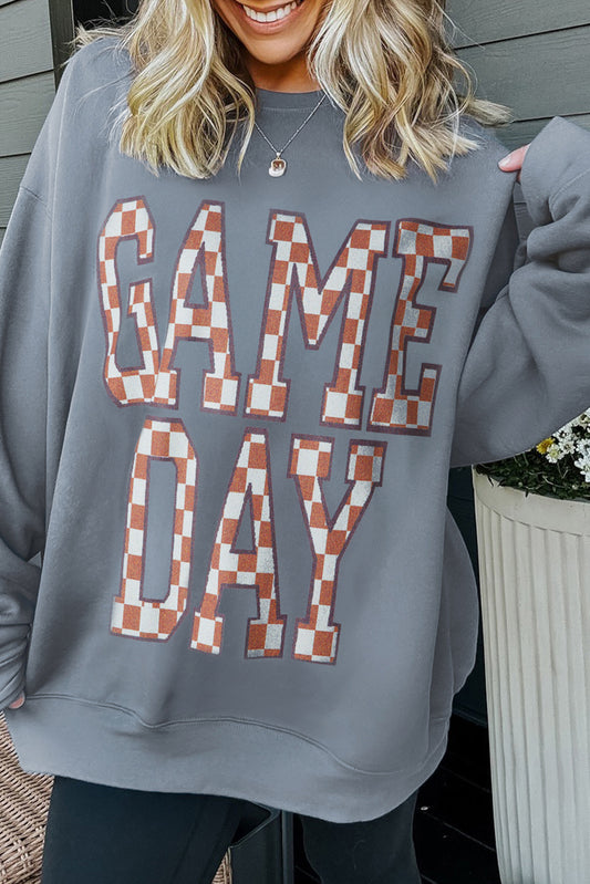 Game Day Checkered Graphic Oversized Crewneck Sweatshirt