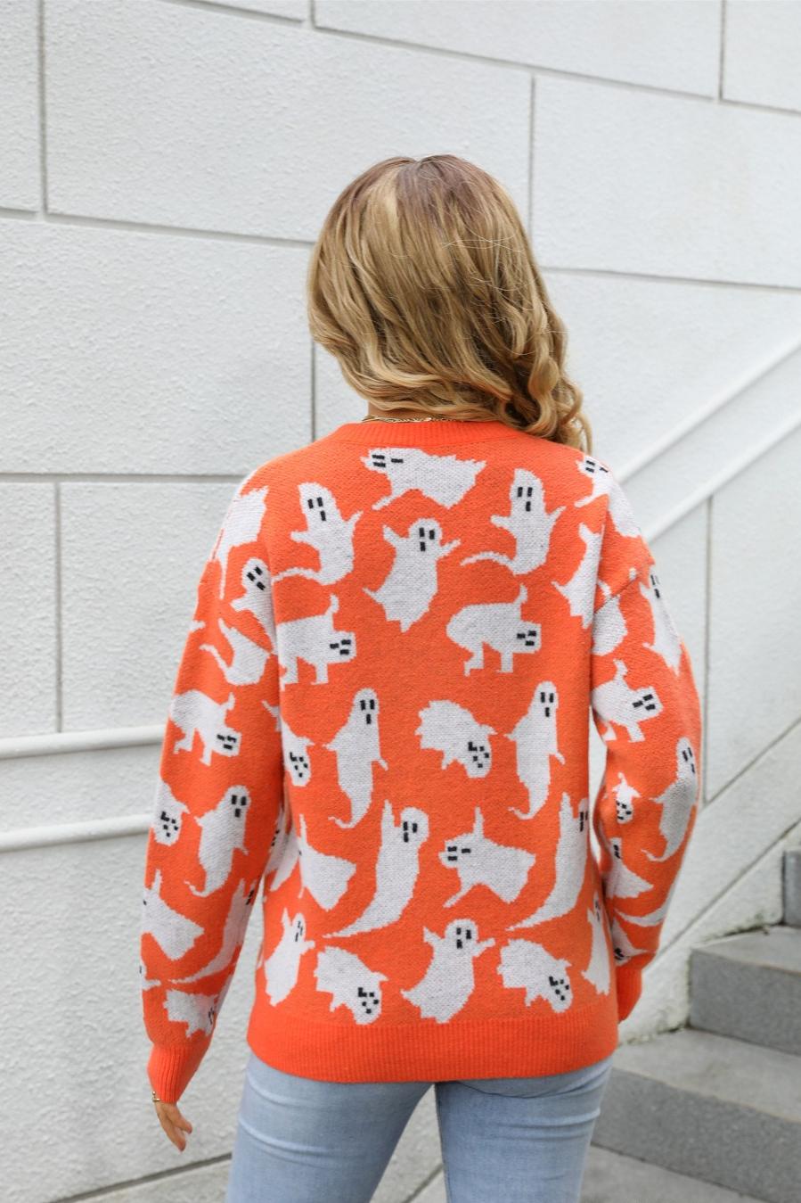 Halloween Ghost Knit Sweater – Oversized Pullover for Fall