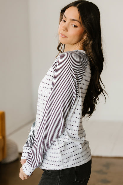 Striped Raglan Sleeve Color Block Long Sleeve Top