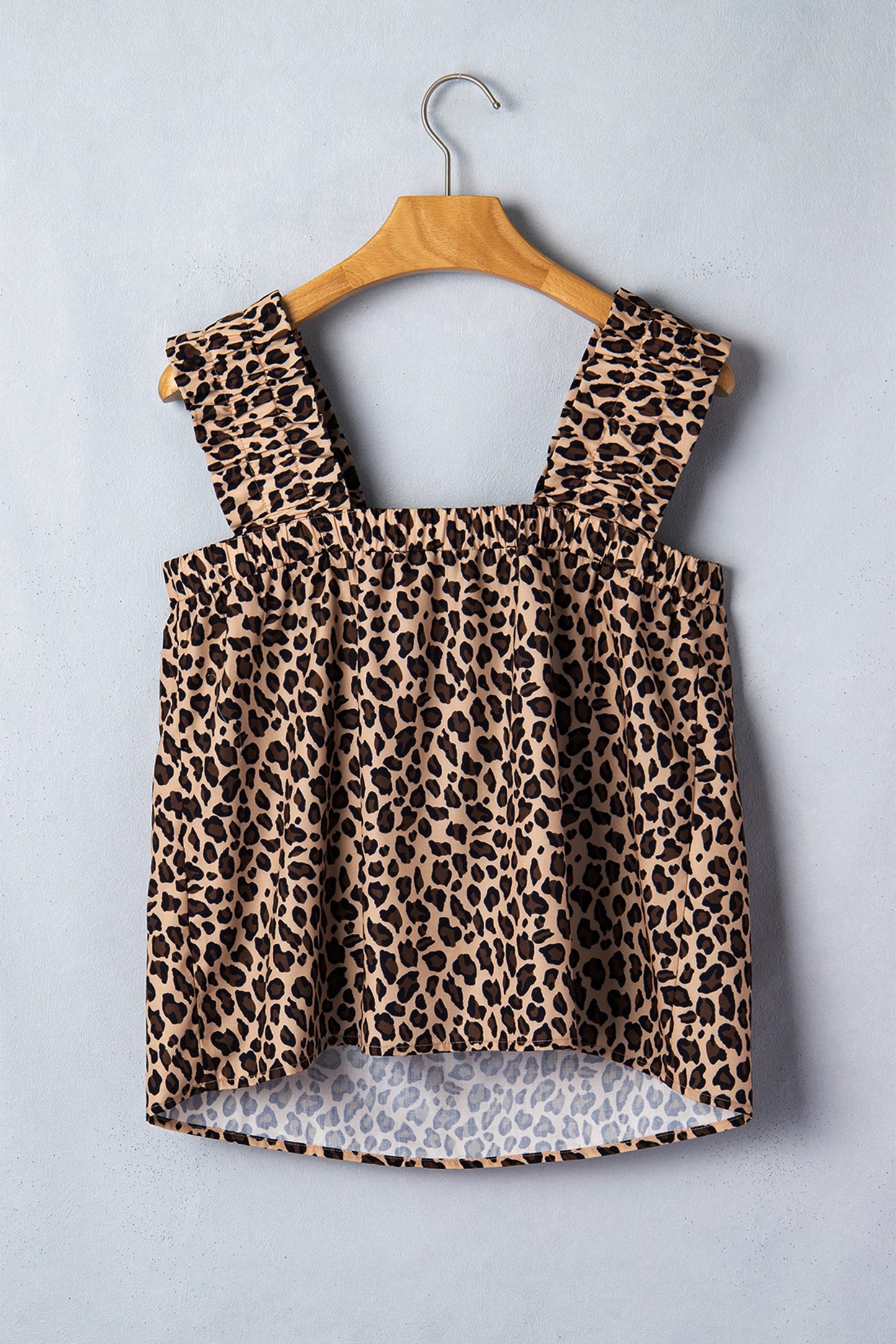 Leopard Print Ruffle Strap Tank Top Loose Babydoll