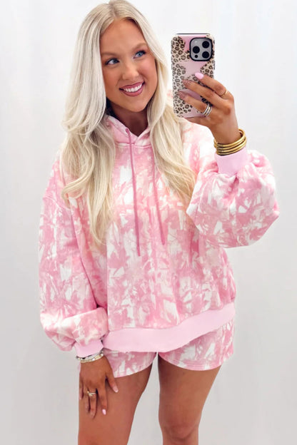 Pink Tie Dye Hoodie Shorts Set 2PC Lounge Set