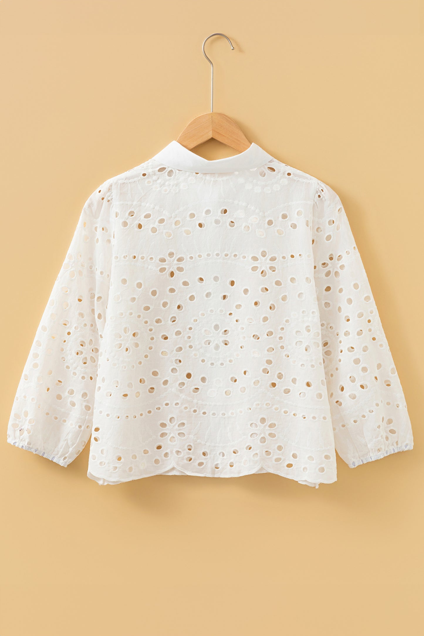 White Eyelet Embroidered Puff Sleeve Button Crop Shirt